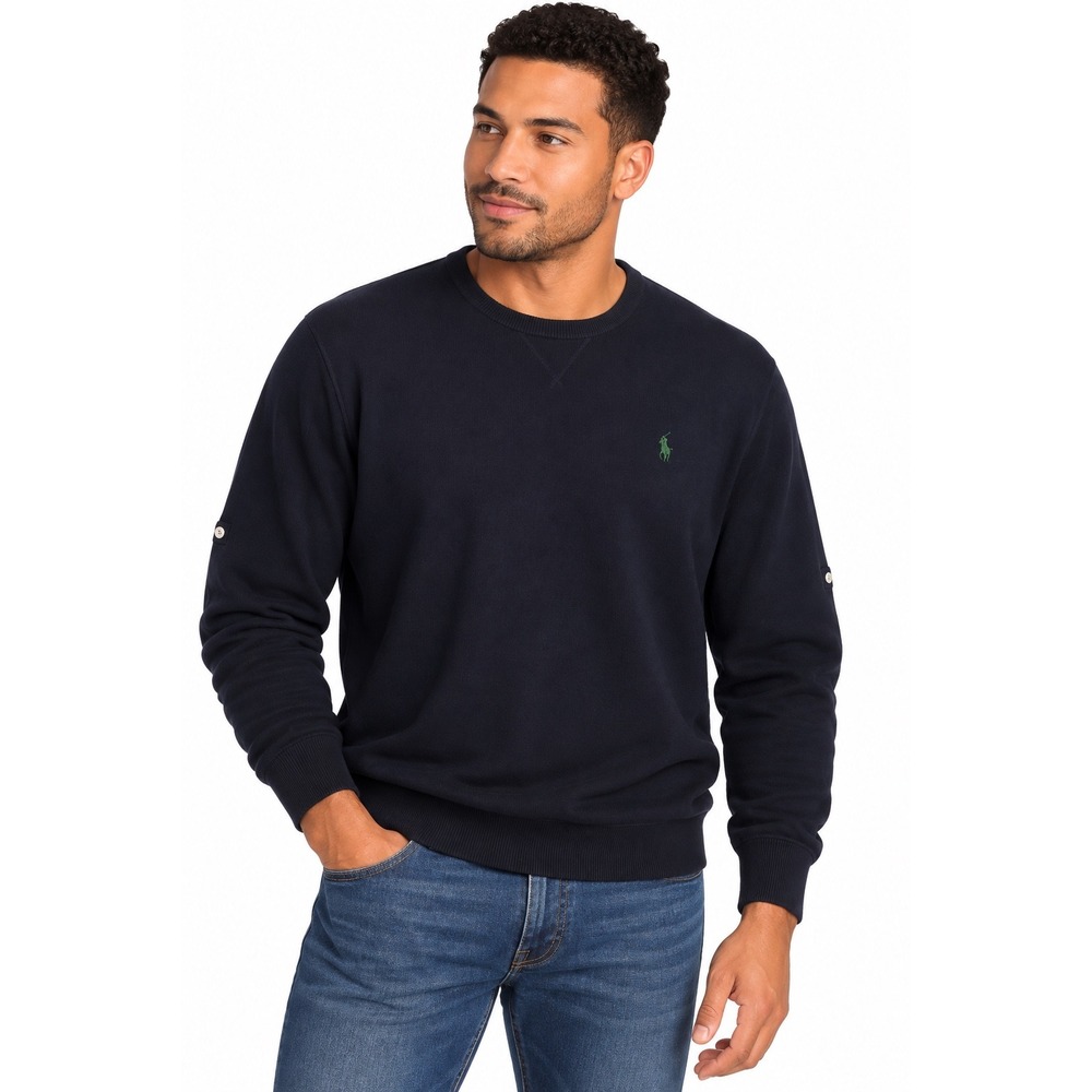 Polo Ralph Lauren Mens XL Black Crewneck Sweatshirt Red Pony Logo Cotton Knit